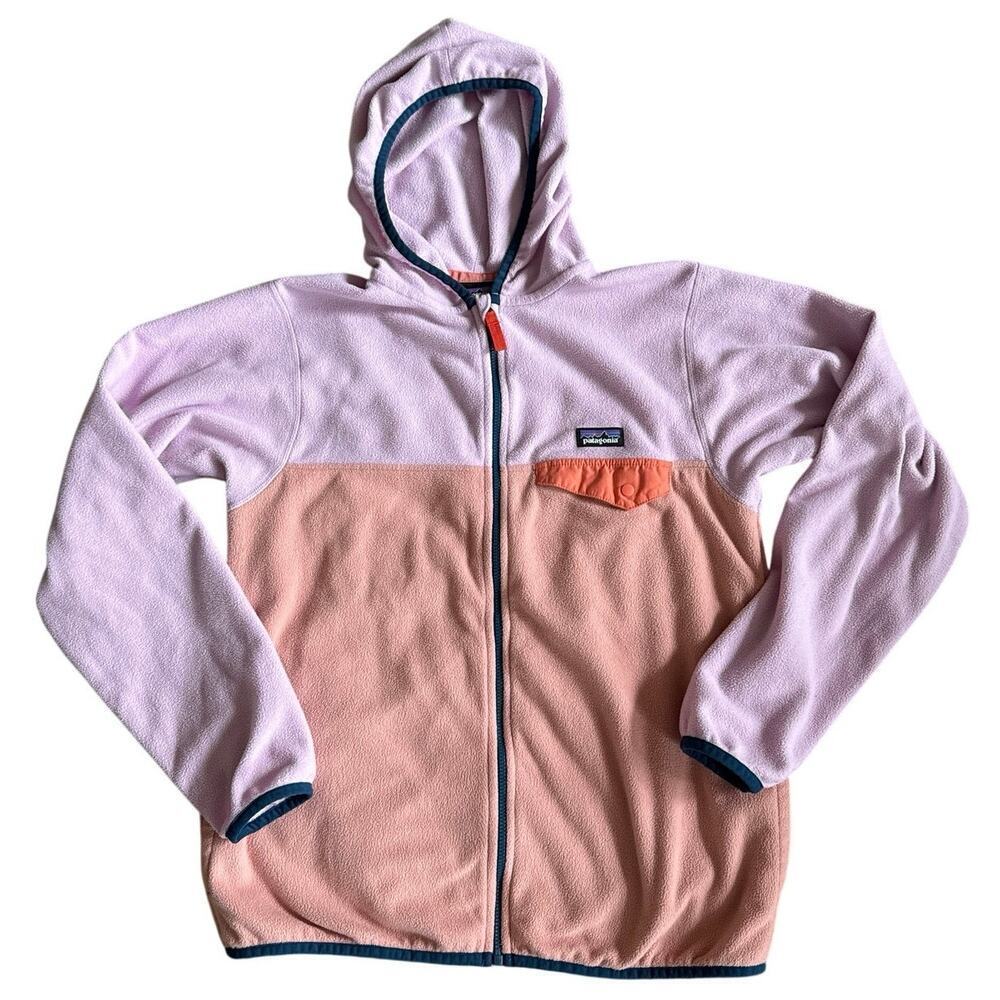 Girls Patagonia Micro D Snap-T Hooded Fleece Jacket Pink Orange Size 14